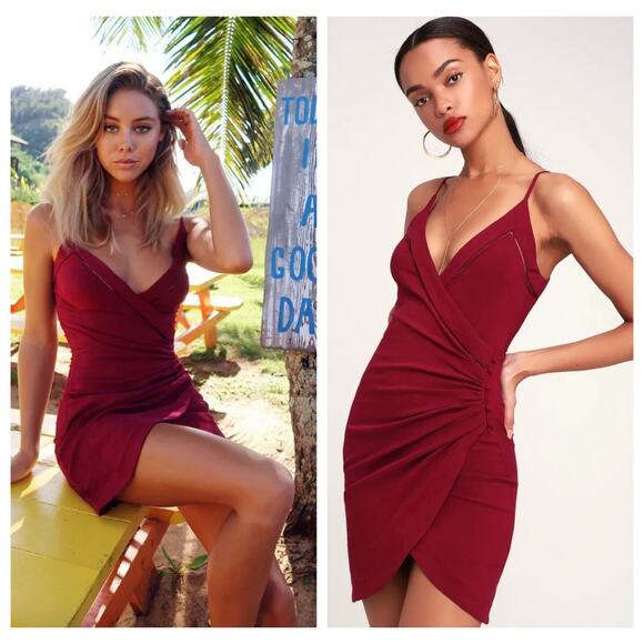 Free People Dylan V-neck Wine red Wrap Mini dress S NWT - Picture 1 of 8